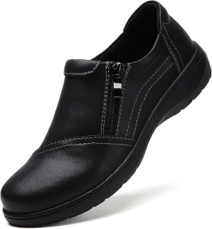 QAE Loafers for Women Comfort Women's Penny Loafers with Zipper Orthopedic Lightweight Slip-On Flats Casual Work Dressy Walking Business Shoes