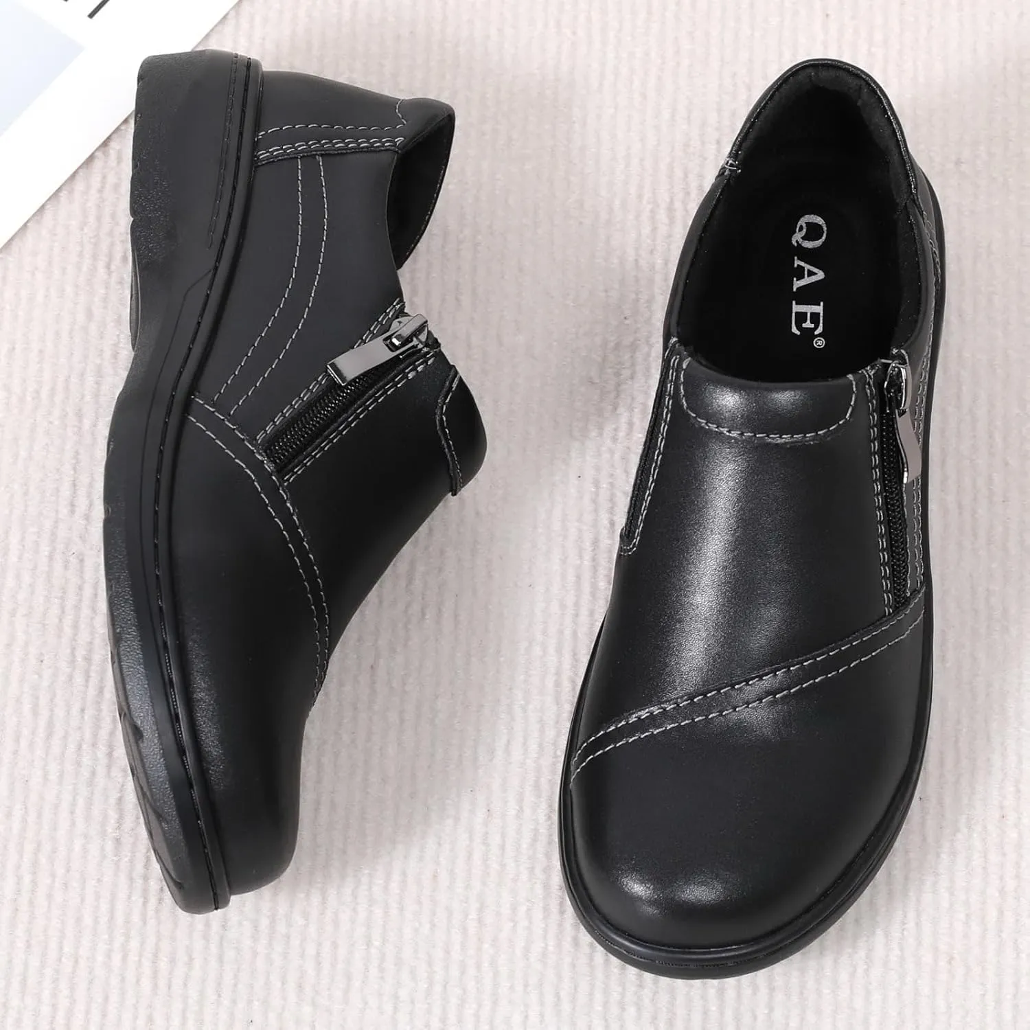QAE Loafers for Women Comfort Women's Penny Loafers with Zipper Orthopedic Lightweight Slip-On Flats Casual Work Dressy Walking Business Shoes