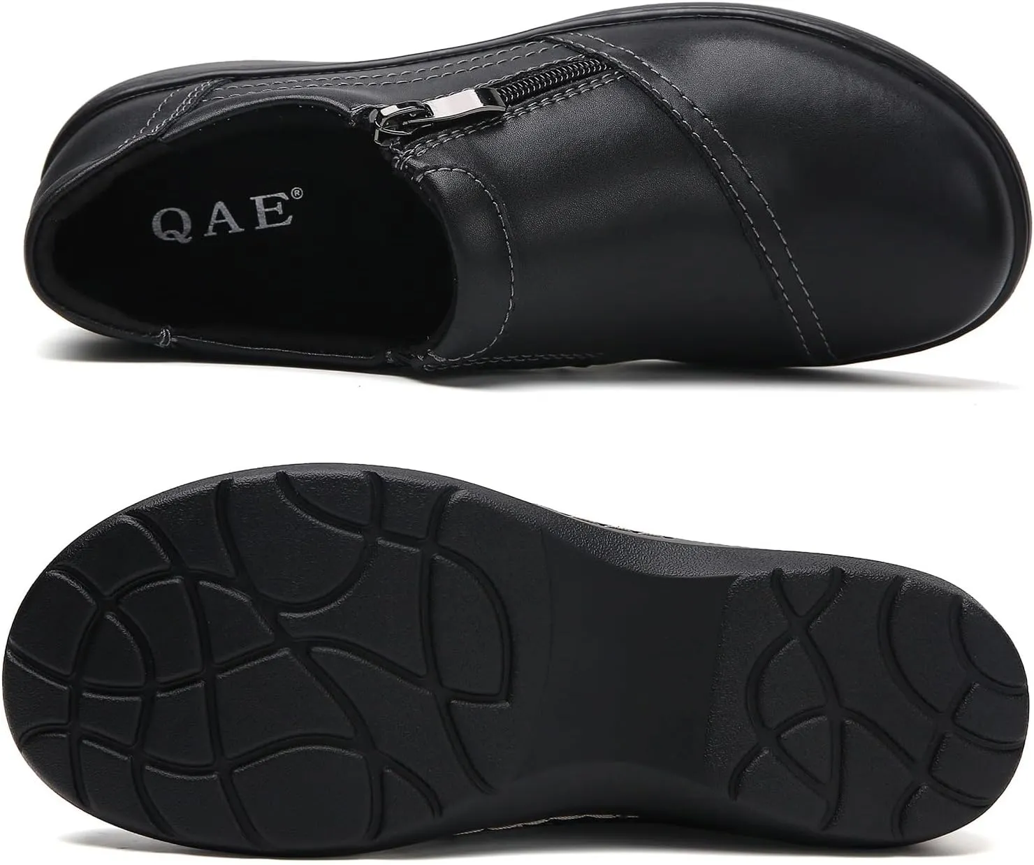 QAE Loafers for Women Comfort Women's Penny Loafers with Zipper Orthopedic Lightweight Slip-On Flats Casual Work Dressy Walking Business Shoes