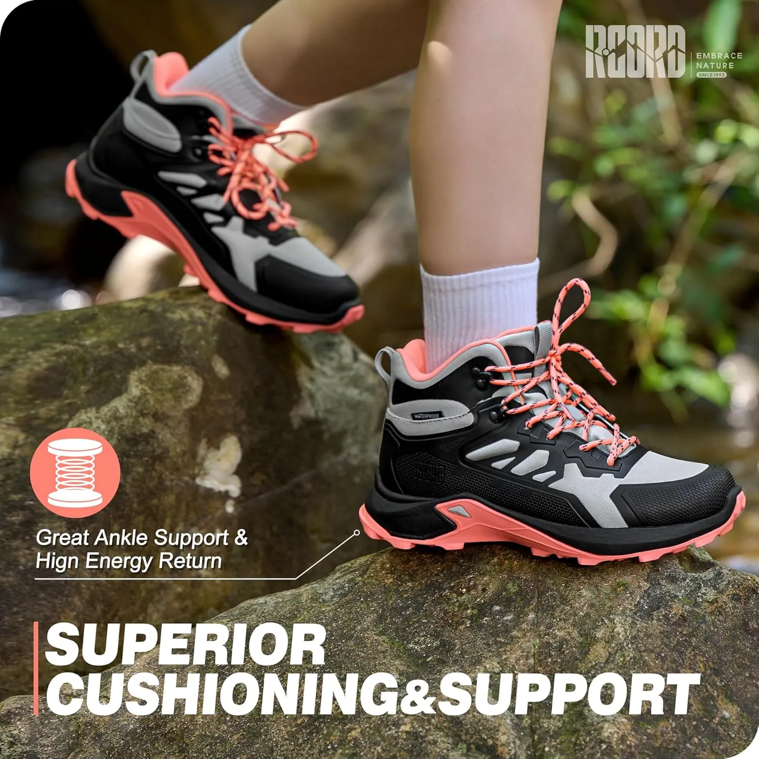 R CORD Womens Hiking Boots Waterproof Comfortable Outdoor Hiking Boots Non-Slip Womens Hiking Shoes Outdoor Hiking Shoes for Women Trekking Camping Trail
