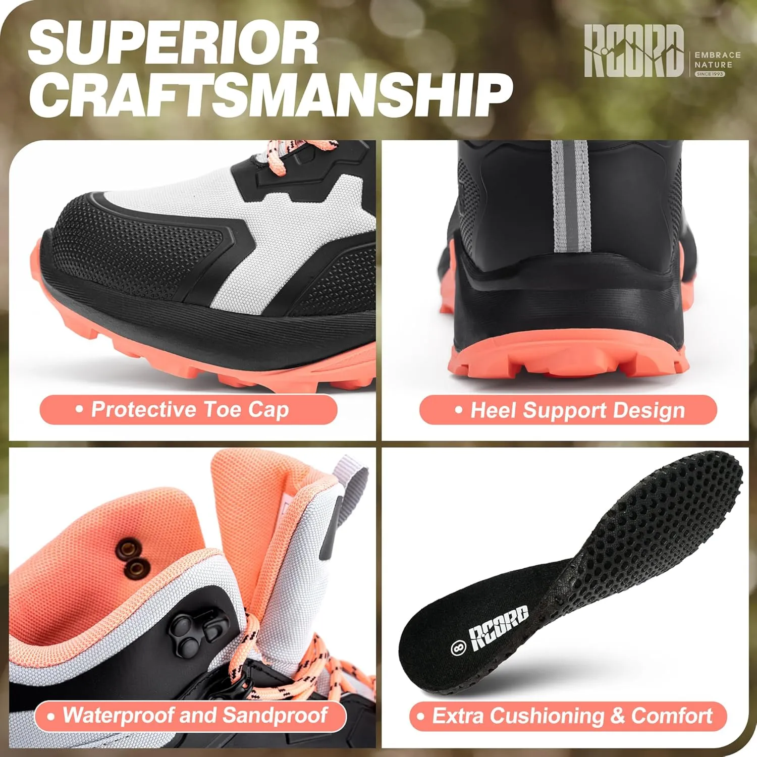 R CORD Womens Hiking Boots Waterproof Comfortable Outdoor Hiking Boots Non-Slip Womens Hiking Shoes Outdoor Hiking Shoes for Women Trekking Camping Trail