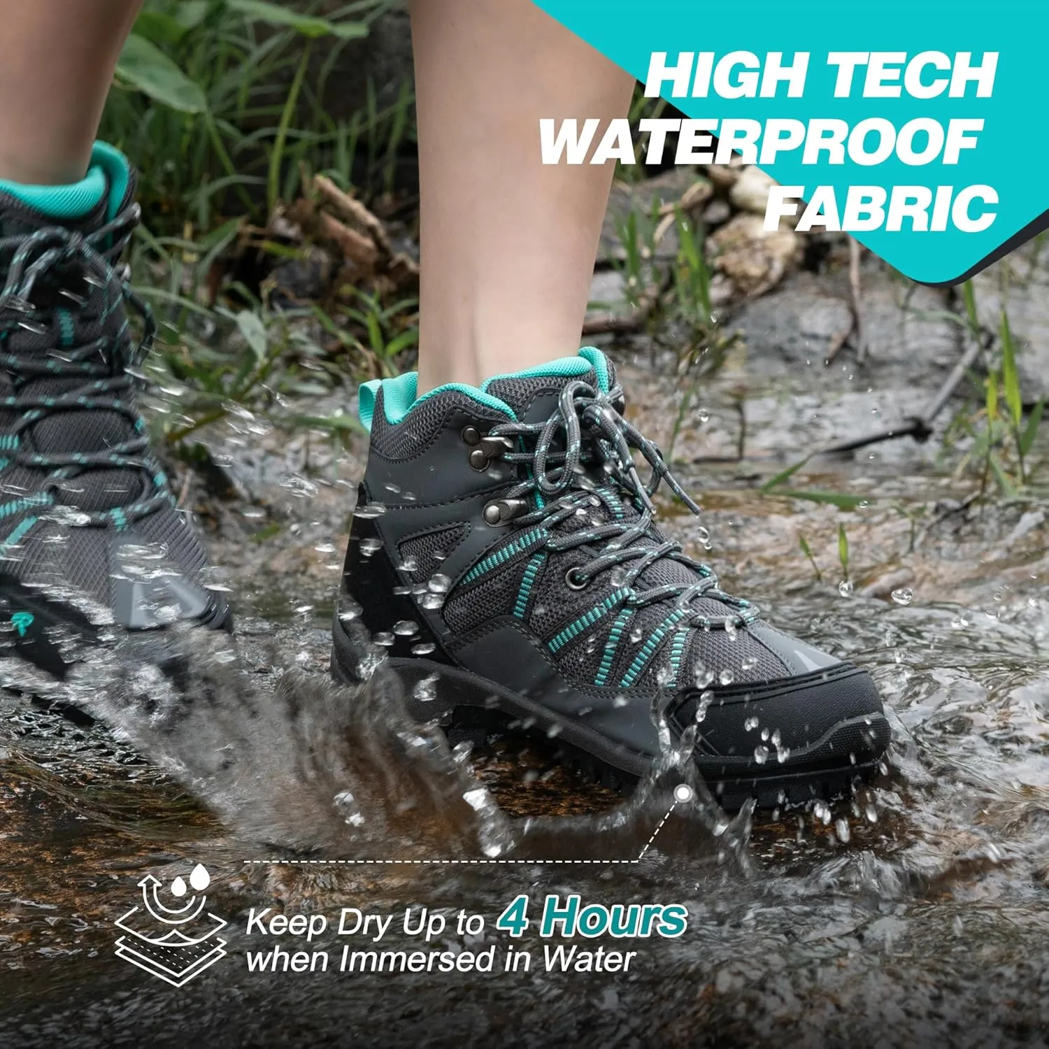 R CORD Womens Hiking Boots Waterproof Hiking Boots Womens Non-Slip Lightweight Outdoor Hiking Shoes Trekking Camping Trail Outdoor