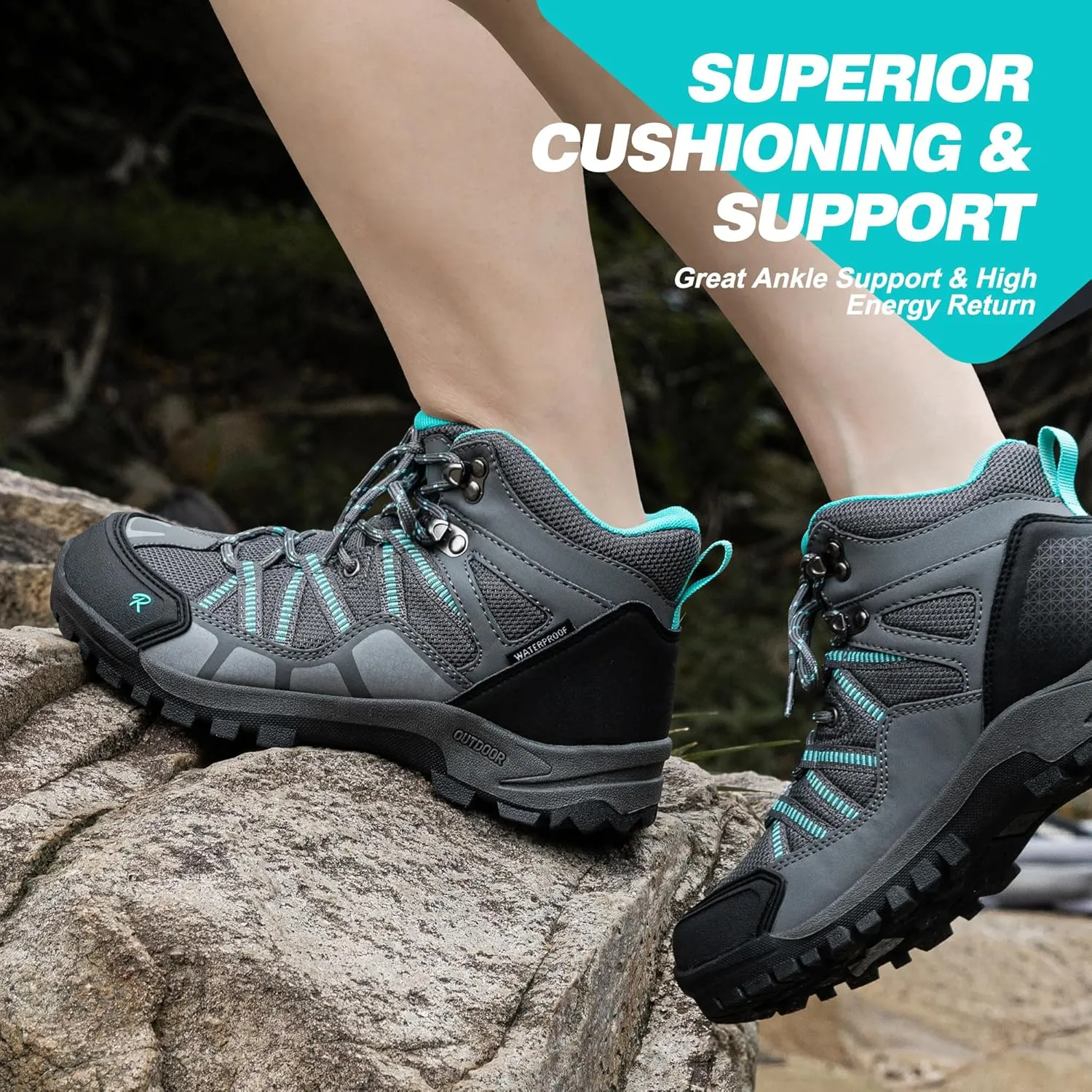 R CORD Womens Hiking Boots Waterproof Hiking Boots Womens Non-Slip Lightweight Outdoor Hiking Shoes Trekking Camping Trail Outdoor