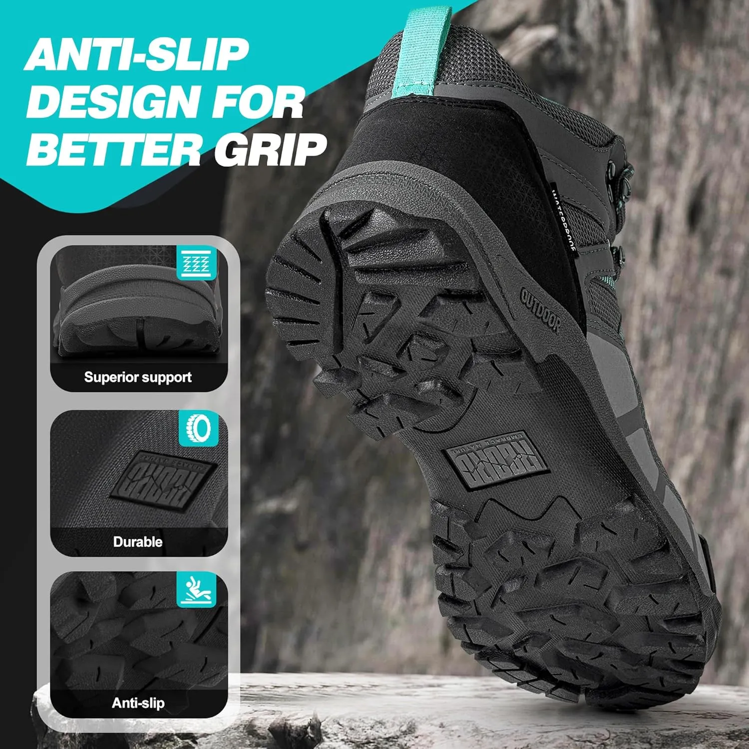 R CORD Womens Hiking Boots Waterproof Hiking Boots Womens Non-Slip Lightweight Outdoor Hiking Shoes Trekking Camping Trail Outdoor