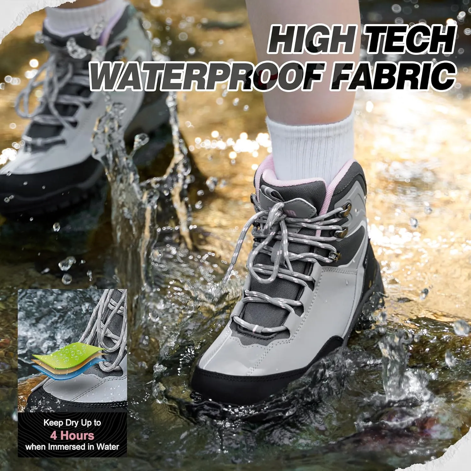 R CORD Womens Hiking Boots Waterproof Mid-Cut Hiking Boots Women Non-Slip Womens Hiking Shoes Outdoor Hiking Shoes for Women Trekking Camping Trail