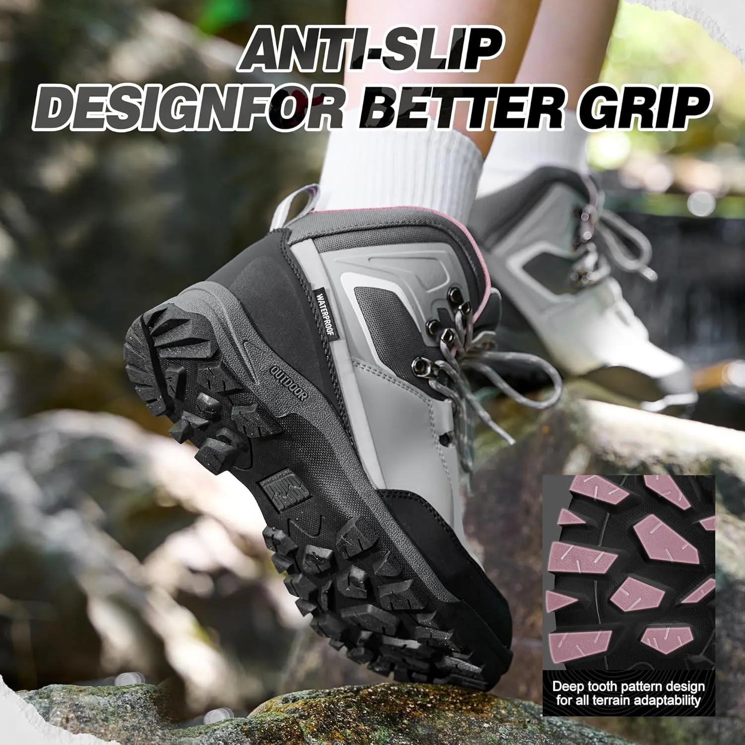 R CORD Womens Hiking Boots Waterproof Mid-Cut Hiking Boots Women Non-Slip Womens Hiking Shoes Outdoor Hiking Shoes for Women Trekking Camping Trail