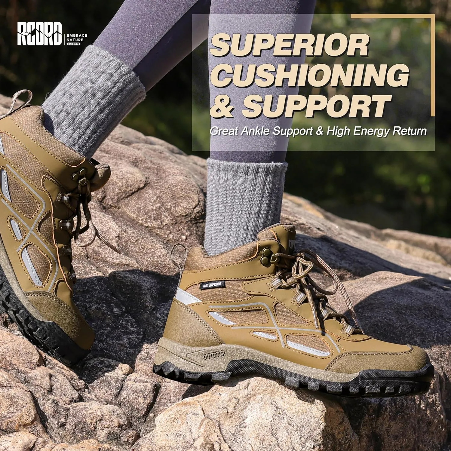 R CORD Womens Hiking Boots Waterproof Mid-Cut Hiking Boots Womens Non-Slip Hiking shoes Outdoor Trekking Camping Trail Outdoor