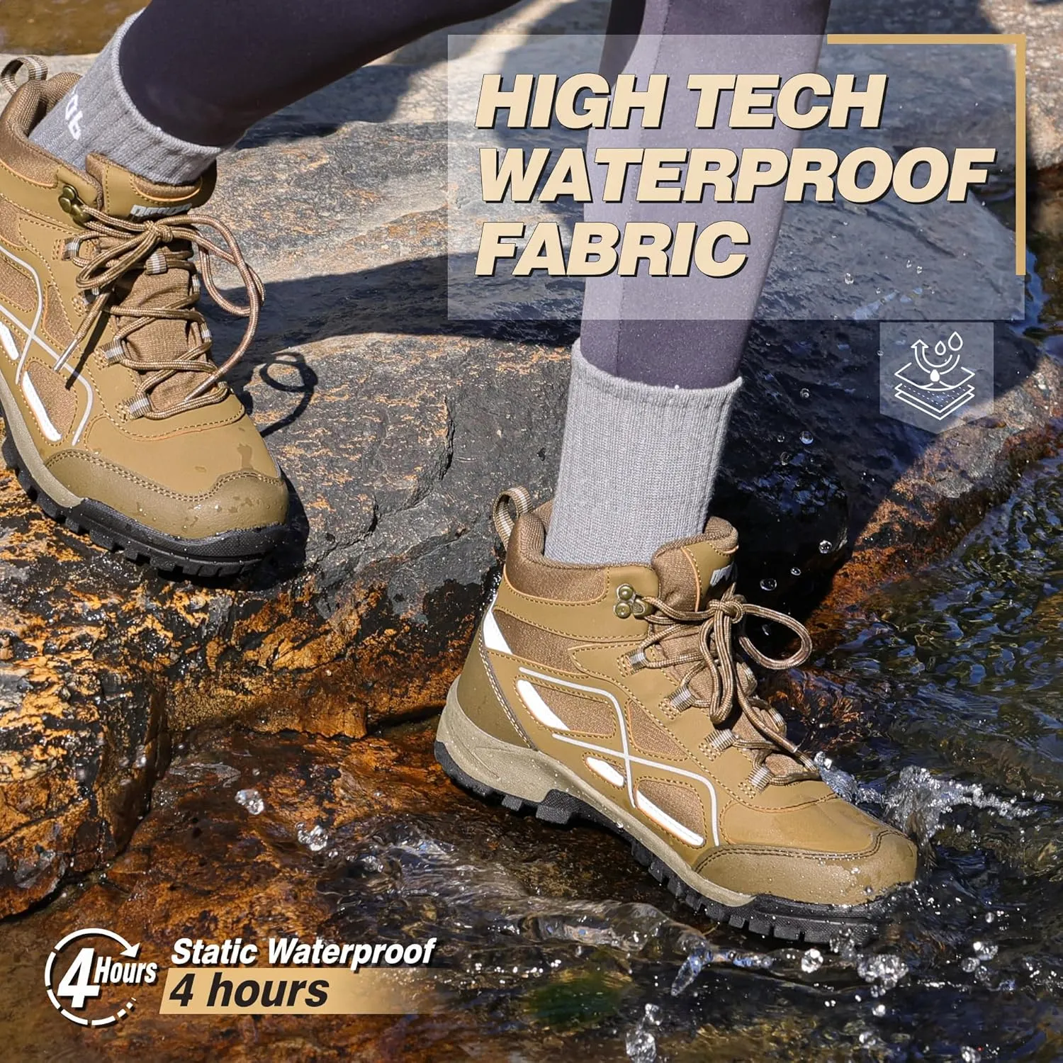 R CORD Womens Hiking Boots Waterproof Mid-Cut Hiking Boots Womens Non-Slip Hiking shoes Outdoor Trekking Camping Trail Outdoor