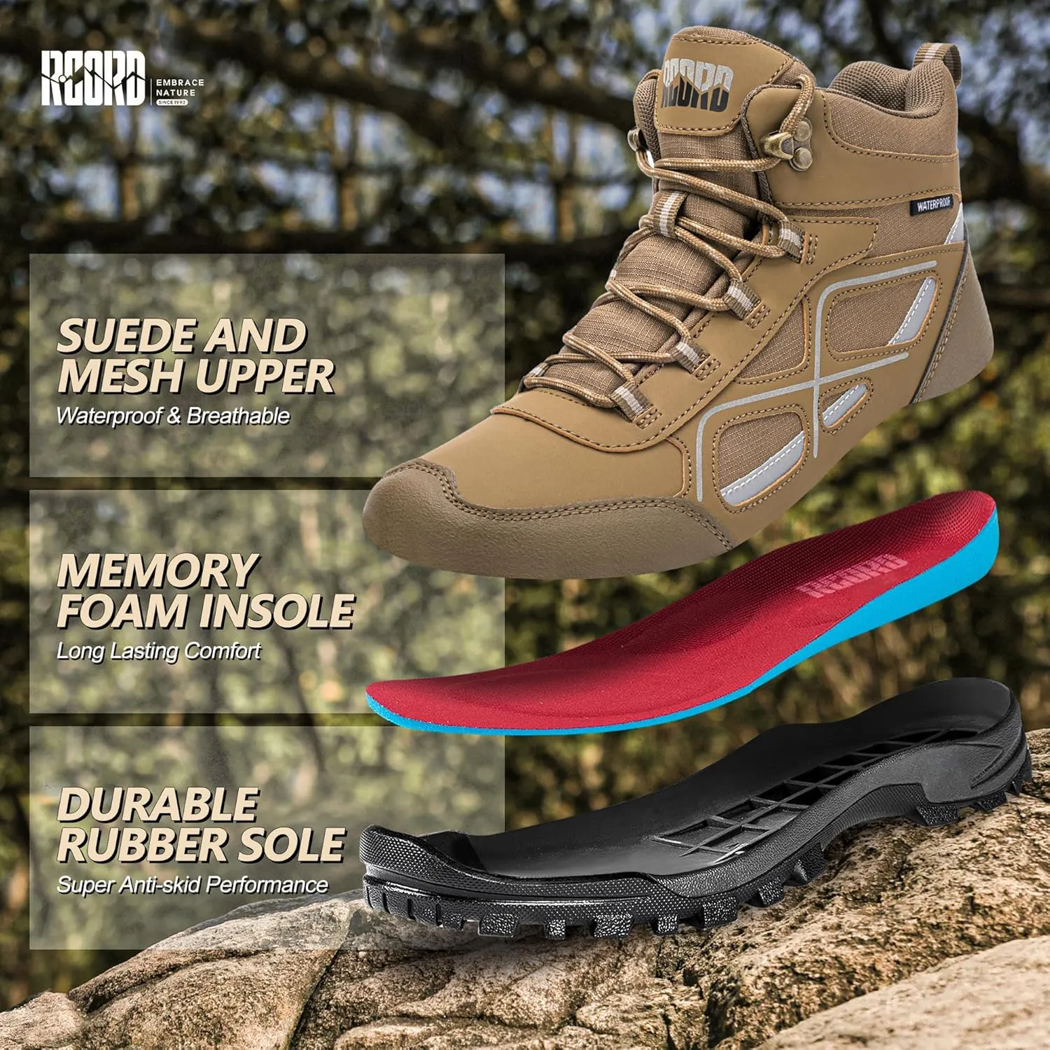 R CORD Womens Hiking Boots Waterproof Mid-Cut Hiking Boots Womens Non-Slip Hiking shoes Outdoor Trekking Camping Trail Outdoor
