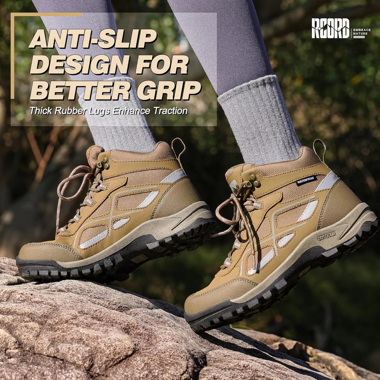 R CORD Womens Hiking Boots Waterproof Mid-Cut Hiking Boots Womens Non-Slip Hiking shoes Outdoor Trekking Camping Trail Outdoor