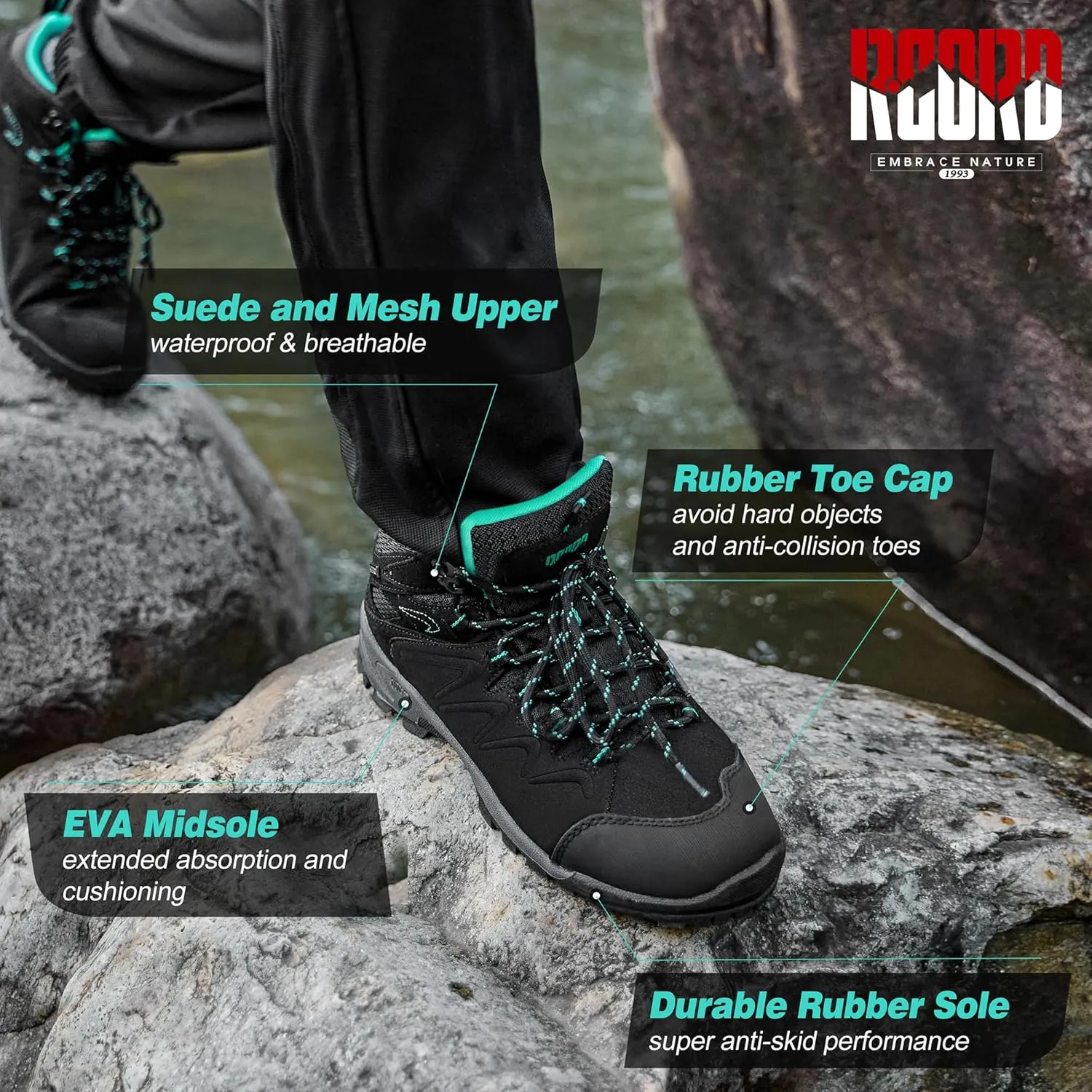 R CORD Womens Hiking Boots Waterproof Womens Hiking Shoes Comfortable Non-Slip Breathable Hiking Boots Womens Outdoor Trekking Camping Boots Hiking Shoes
