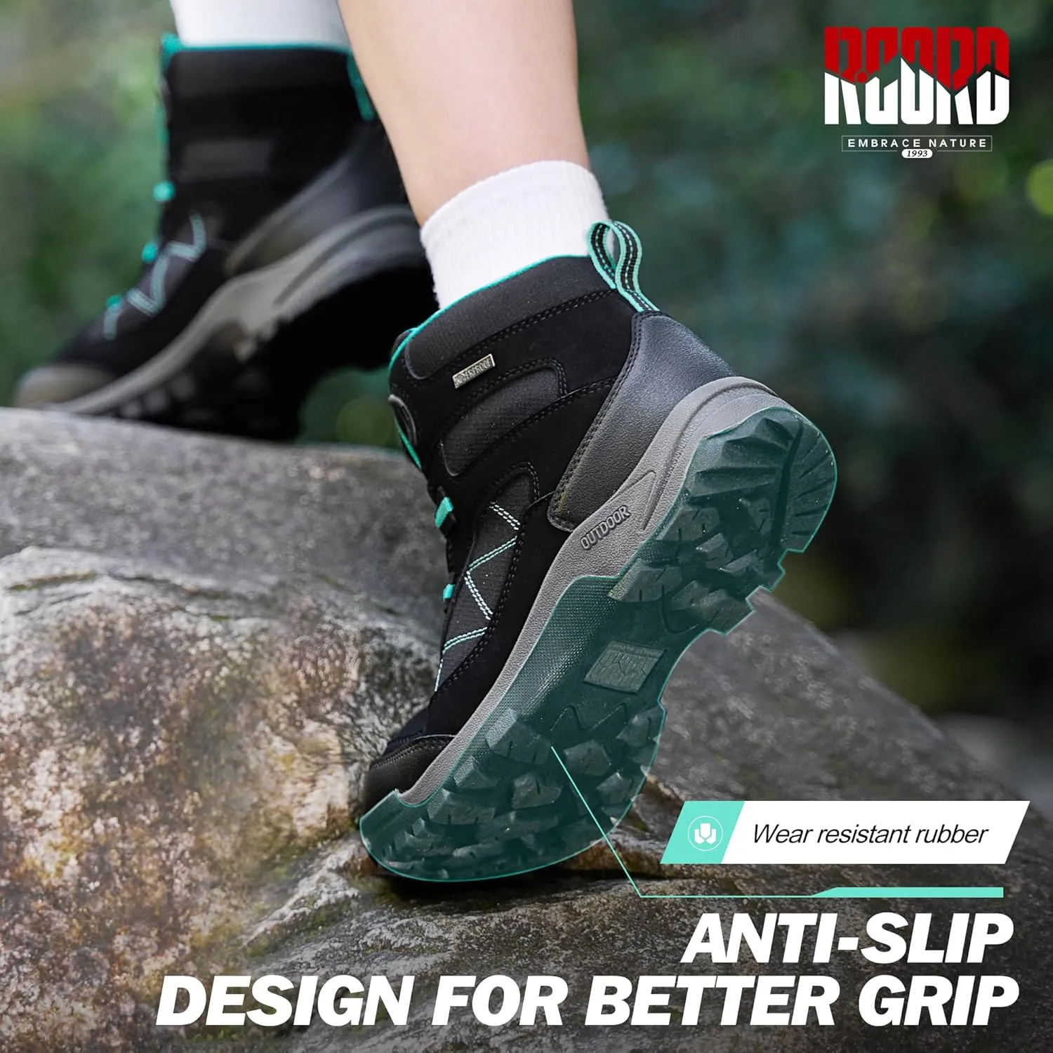 R CORD Women's Waterproof Non-Slip Hiking Boots With Quick Turn-Lock - Comfortable Outdoor Walking Boots