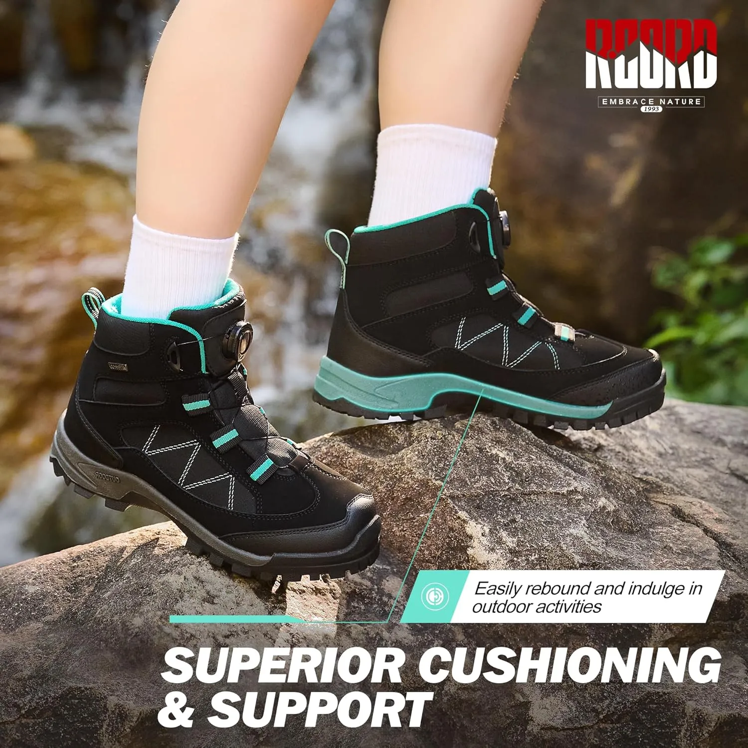 R CORD Women's Waterproof Non-Slip Hiking Boots With Quick Turn-Lock - Comfortable Outdoor Walking Boots
