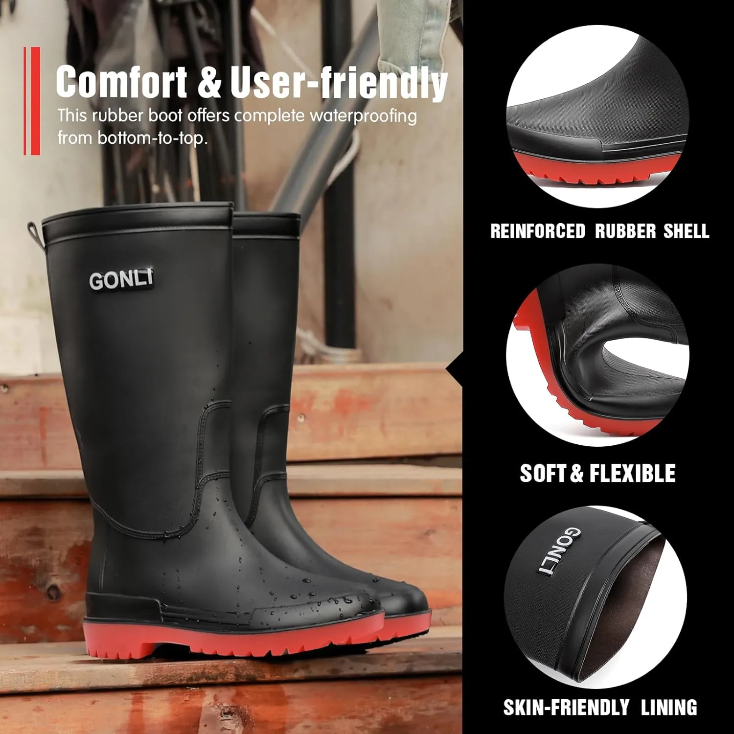 Rain Boots for Women, Anti-Slip Rubber Boots Waterproof Garden Boots Durable Slip Resistant Muck Boots,Tall Water Women Boots Comfort Fishing Boots Knee High Work Boots for Outdoor