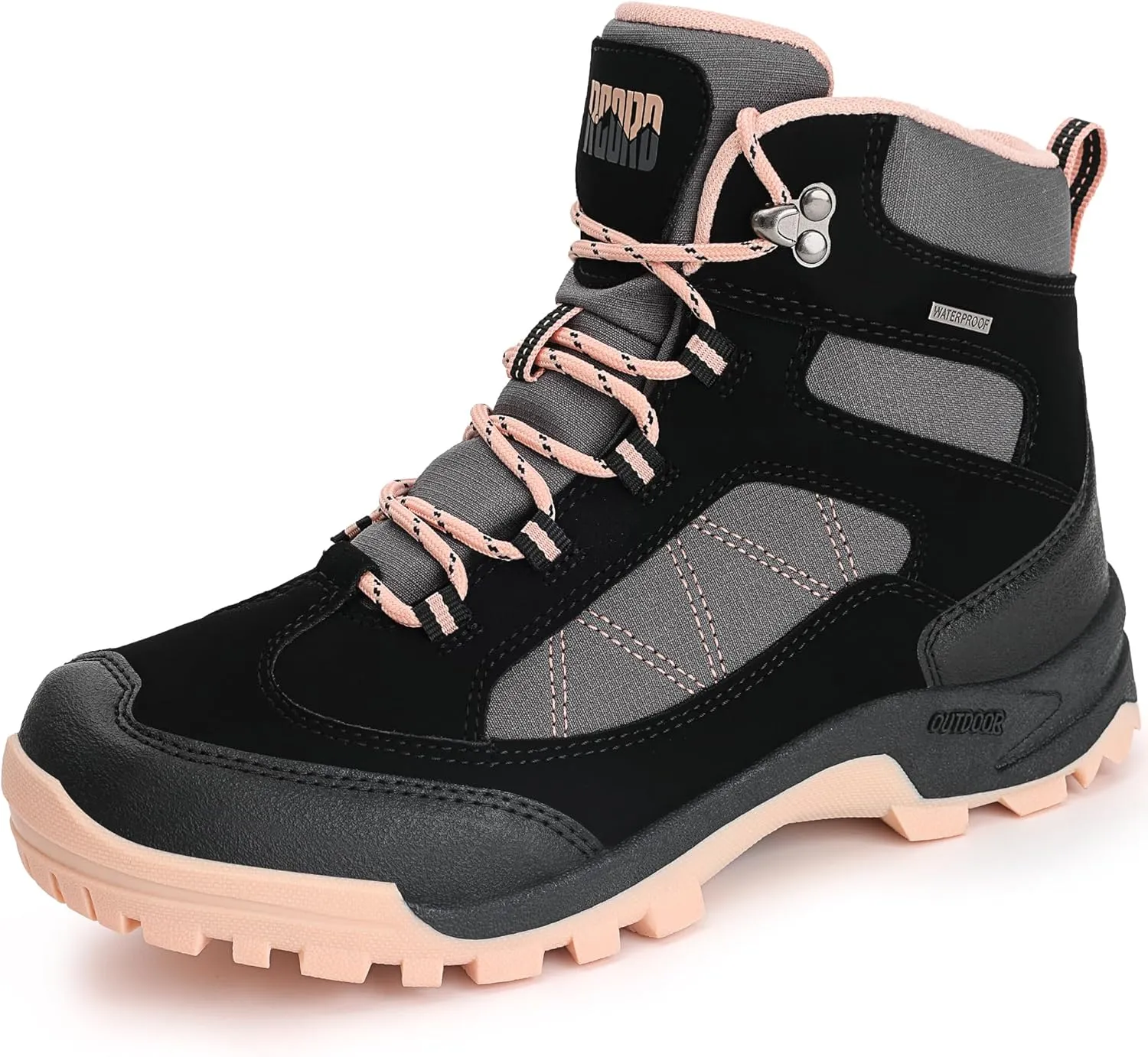RCORD Women's Comfortable Non-Slip Waterproof Hiking Boots for All-Day Work, Backpacking, Walking & Outdoor Activities