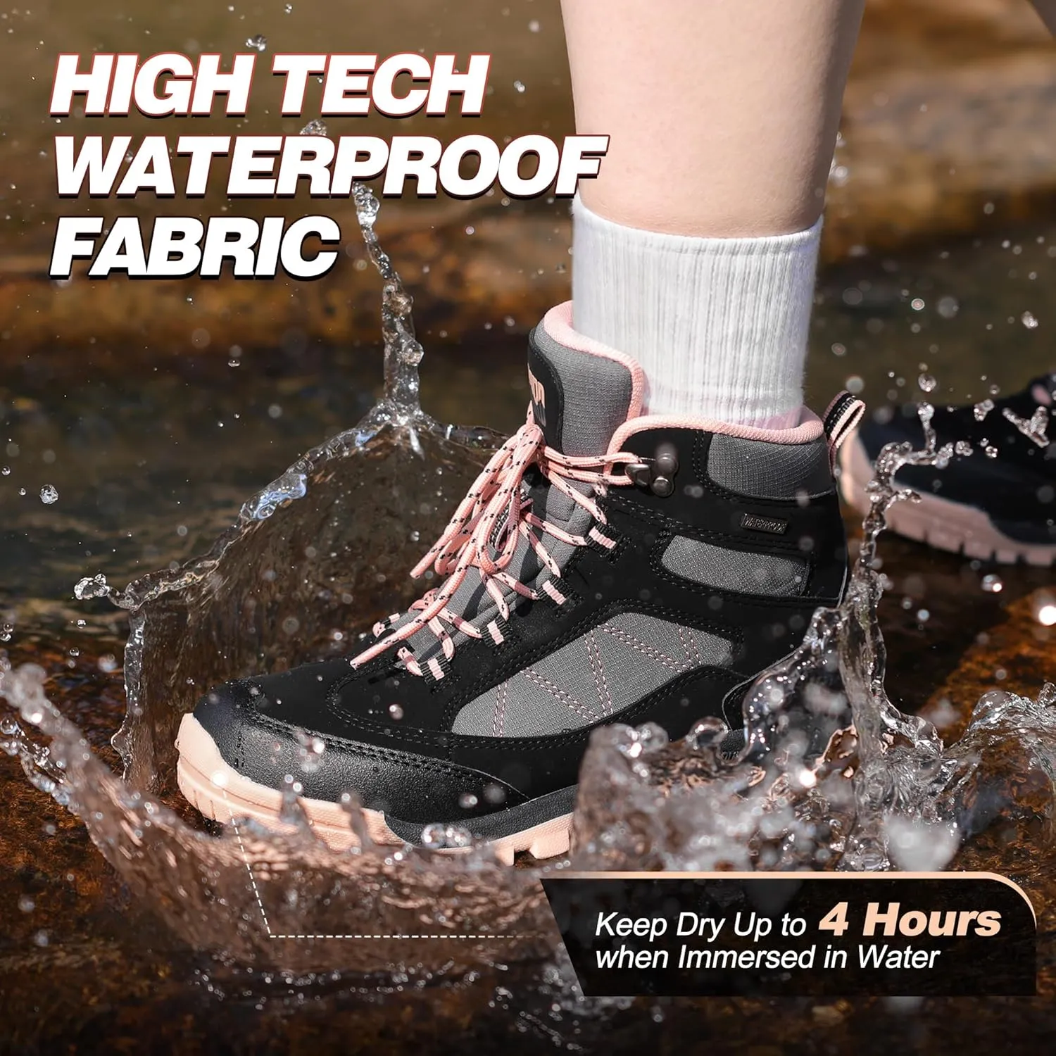 RCORD Women's Comfortable Non-Slip Waterproof Hiking Boots for All-Day Work, Backpacking, Walking & Outdoor Activities