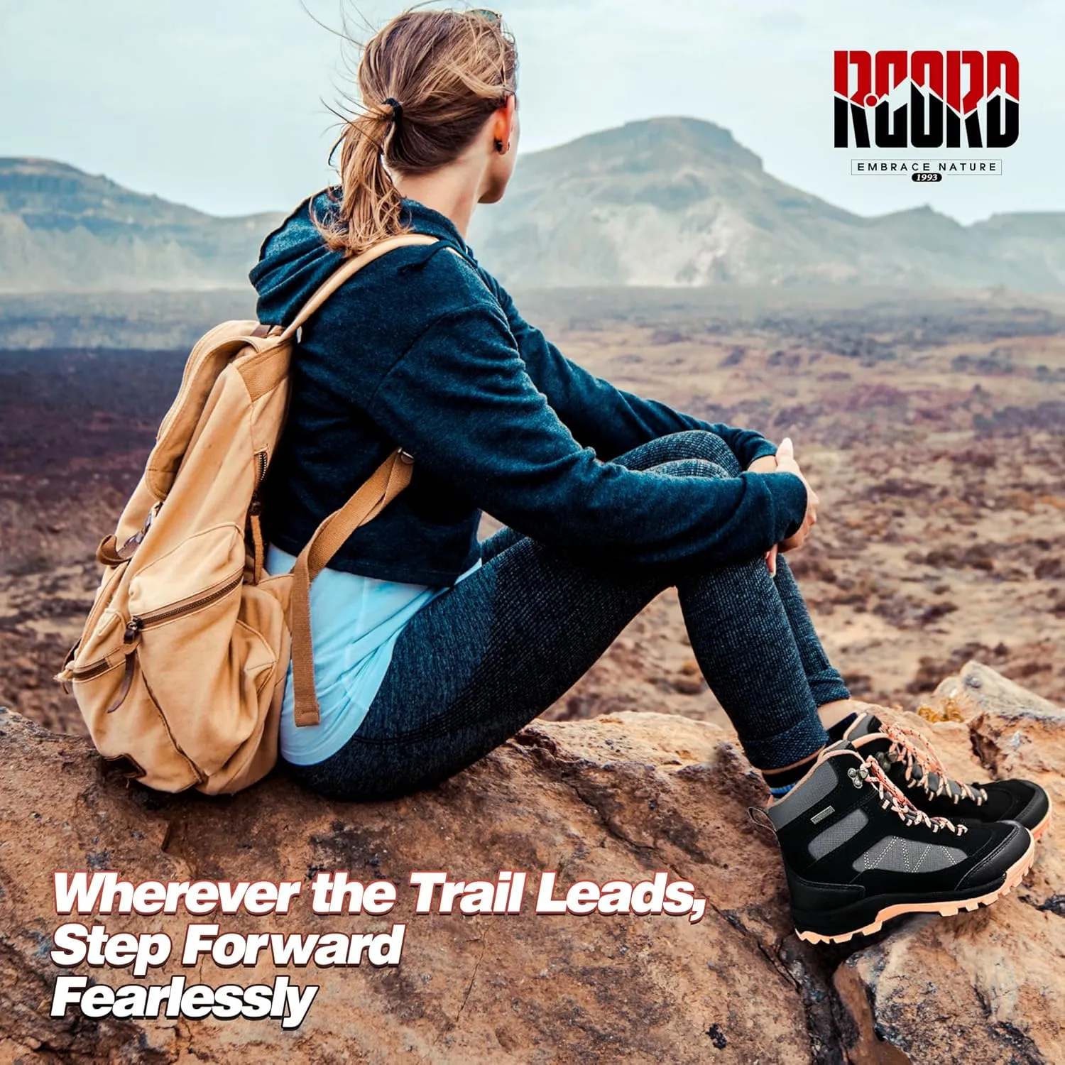RCORD Women's Comfortable Non-Slip Waterproof Hiking Boots for All-Day Work, Backpacking, Walking & Outdoor Activities