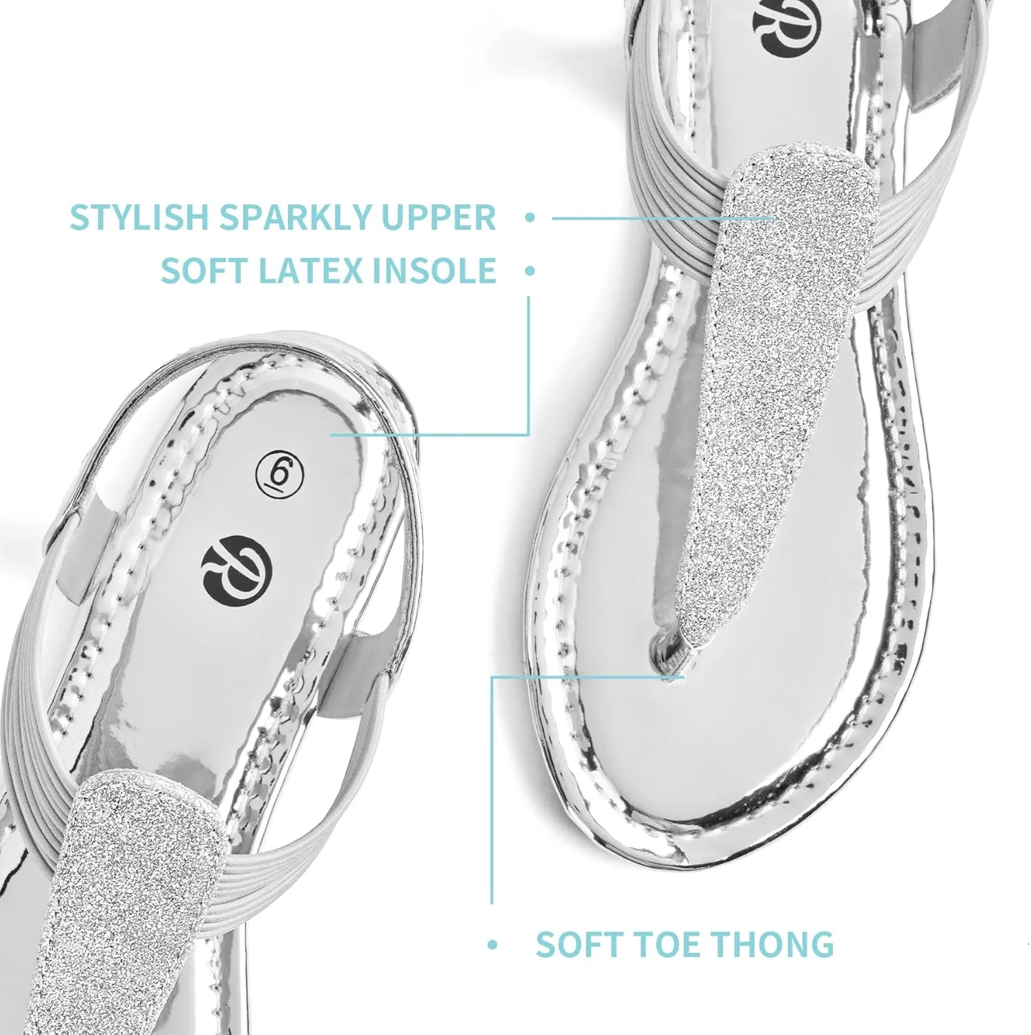 Rekayla Flat Sandals - Sparkling Elastic Strappy Thong Ankle Strap Sandals for Women