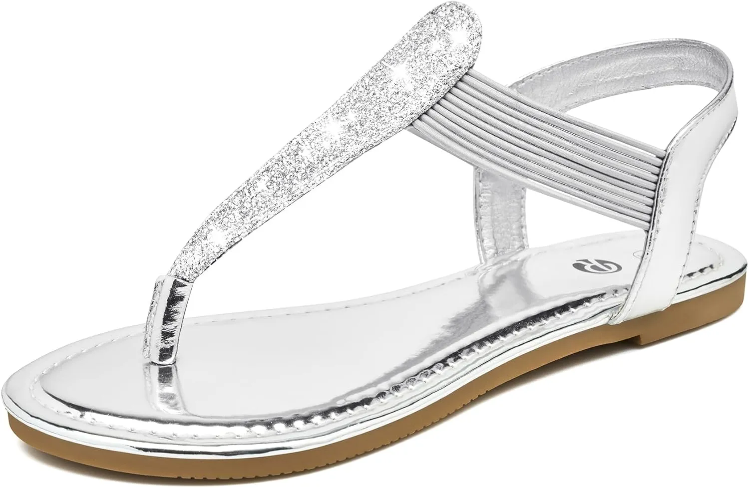 Rekayla Flat Sandals - Sparkling Elastic Strappy Thong Ankle Strap Sandals for Women