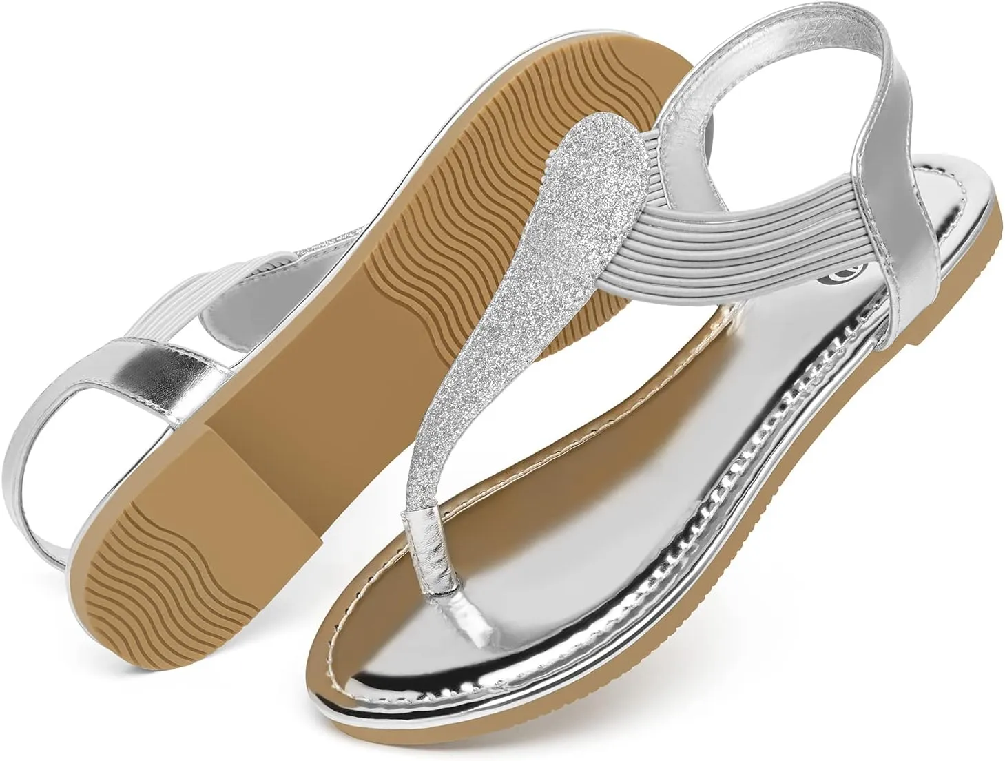 Rekayla Flat Sandals - Sparkling Elastic Strappy Thong Ankle Strap Sandals for Women