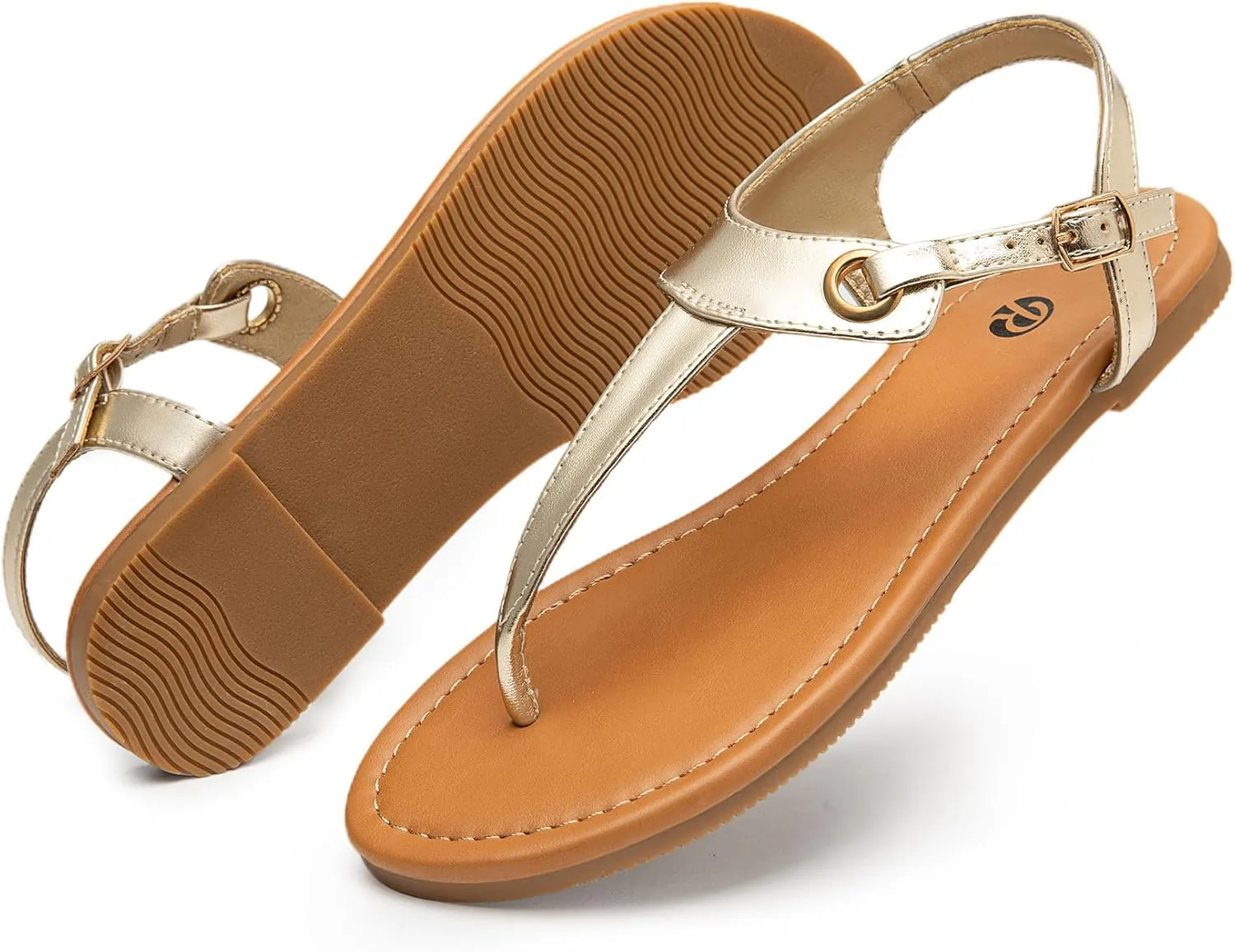 Rekayla Flat Thong Sandals with T-Strap and Adjustable Ankle Buckle for Women