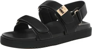 Rihero Women's Flat Sandals Comfort Adjustable Double Strap Slip on Leather Footbed Sandals