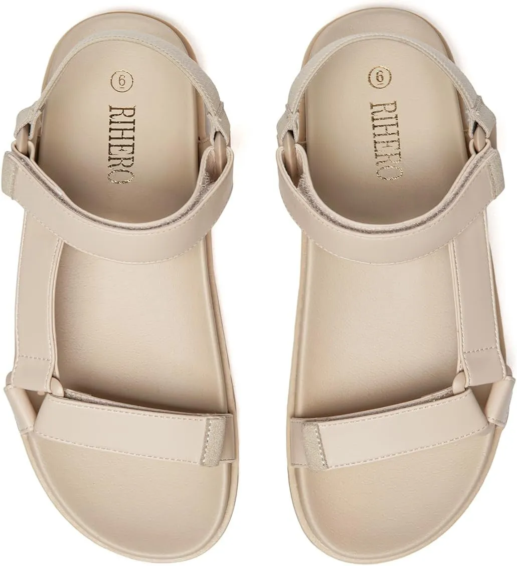 Rihero Women's Flat Sandals Comfortable Open Toe Adjustable Strap Walking Footbed Sandals