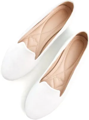 SAILING LU Women Round Toe Flats Comfortable Ballet Flat Shoes for Women Dressy Slip-ons Loafers White Size 9.5