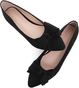 SAILING LU Womens Pointed Toe Ballet Flats Cute Bow-Knot Comfortable Loafers Formal Business Suede Slip On Dressy Walking Shoes