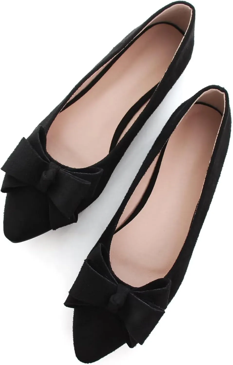 SAILING LU Womens Pointed Toe Ballet Flats Cute Bow-Knot Comfortable Loafers Formal Business Suede Slip On Dressy Walking Shoes