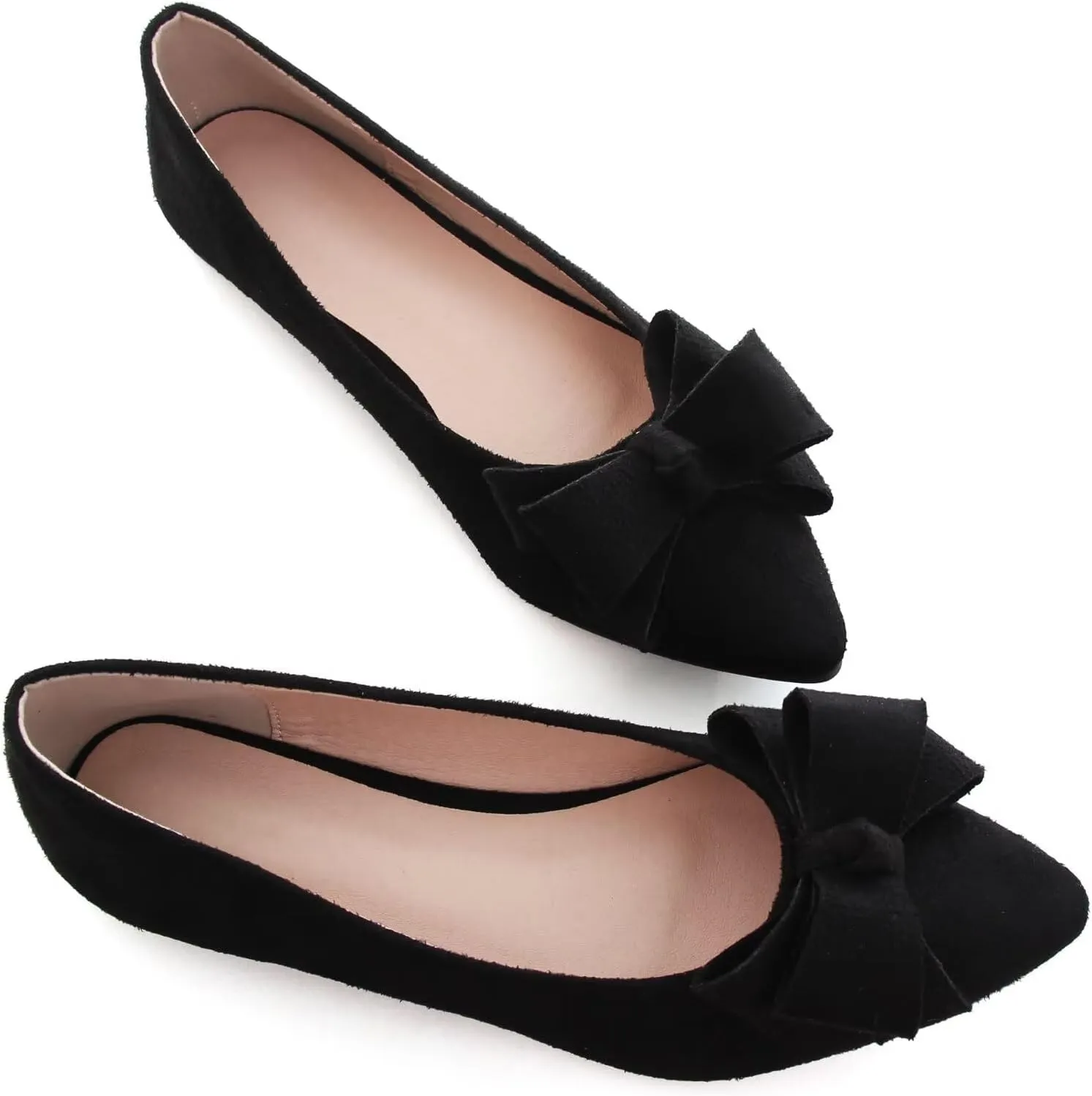 SAILING LU Womens Pointed Toe Ballet Flats Cute Bow-Knot Comfortable Loafers Formal Business Suede Slip On Dressy Walking Shoes