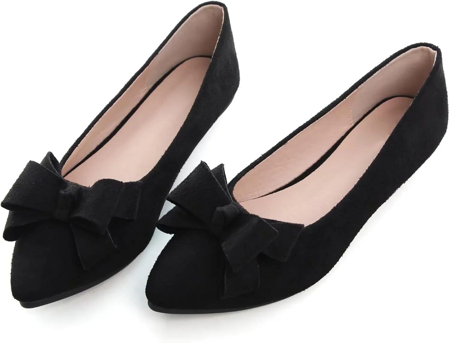 SAILING LU Womens Pointed Toe Ballet Flats Cute Bow-Knot Comfortable Loafers Formal Business Suede Slip On Dressy Walking Shoes