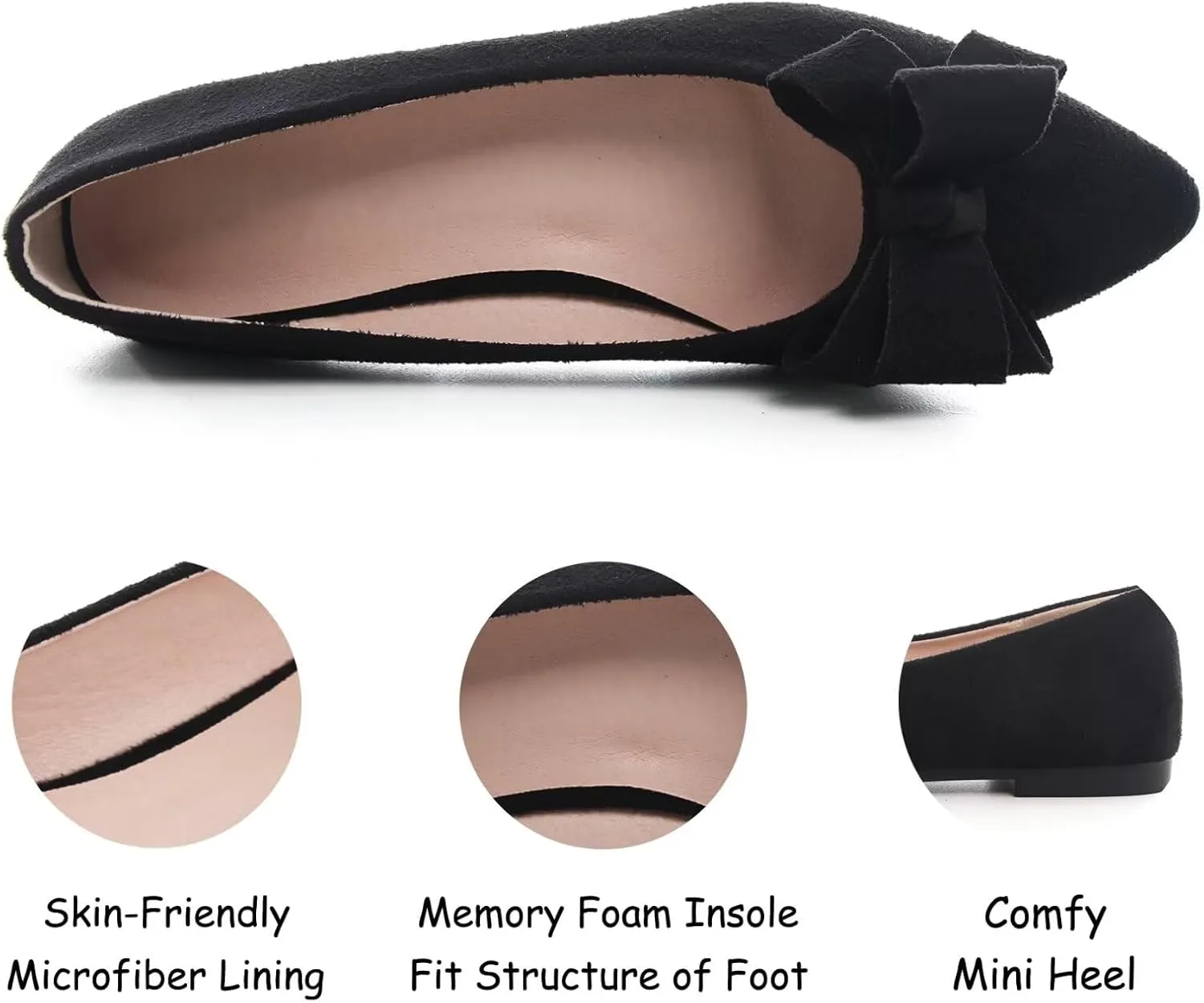 SAILING LU Womens Pointed Toe Ballet Flats Cute Bow-Knot Comfortable Loafers Formal Business Suede Slip On Dressy Walking Shoes