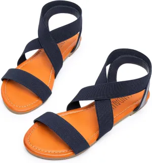 SANDALUP Elastic Ankle Strap Flat Sandals for Women