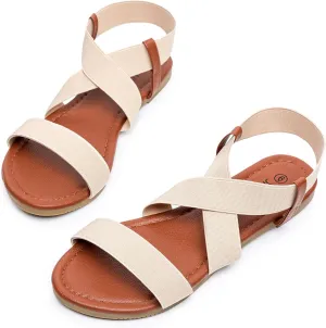 SANDALUP Elastic Ankle Strap Flat Sandals for Women