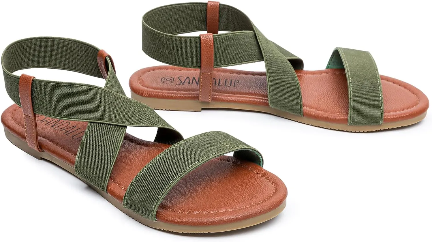 SANDALUP Elastic Ankle Strap Flat Sandals for Women