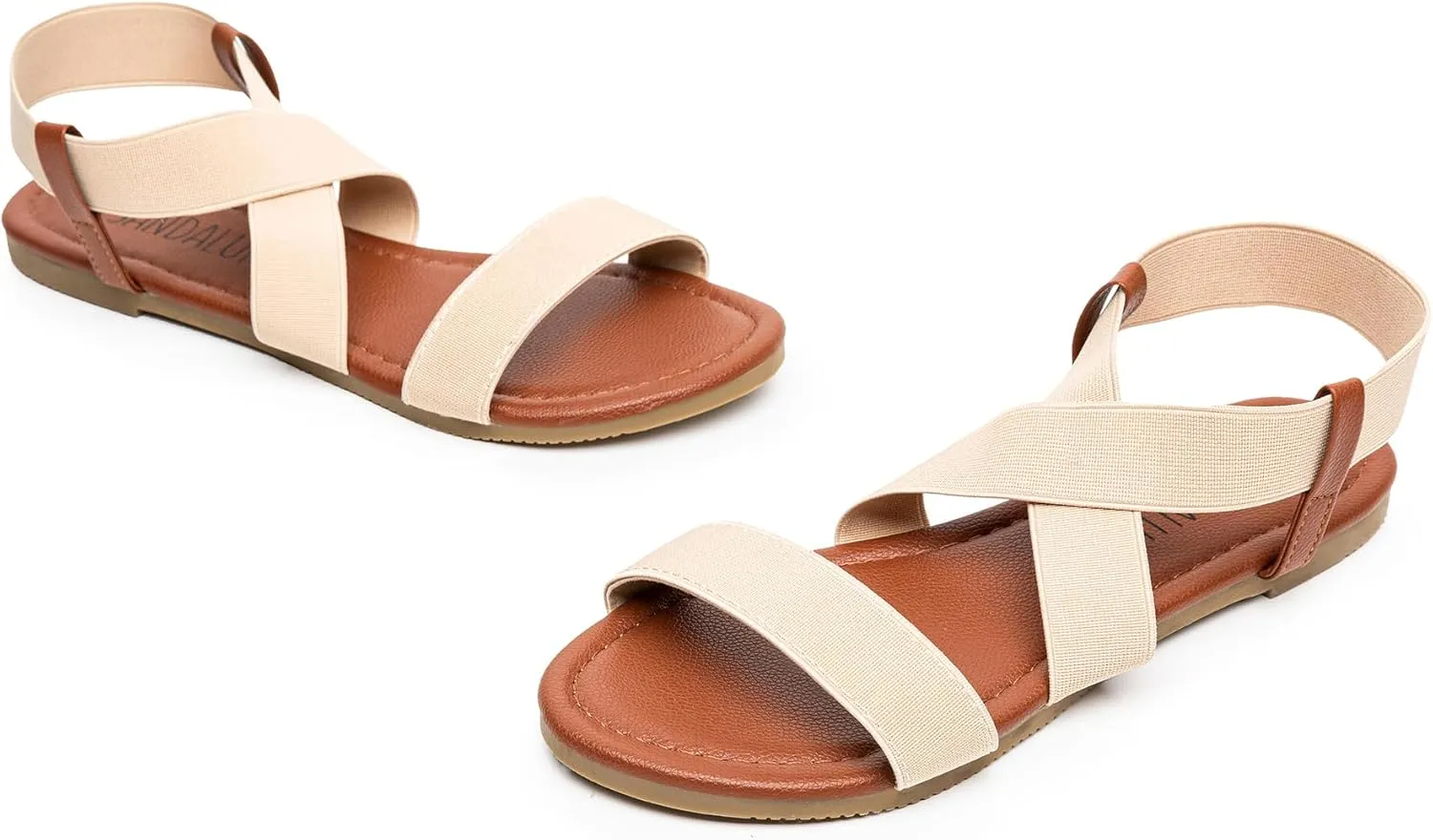 SANDALUP Elastic Ankle Strap Flat Sandals for Women