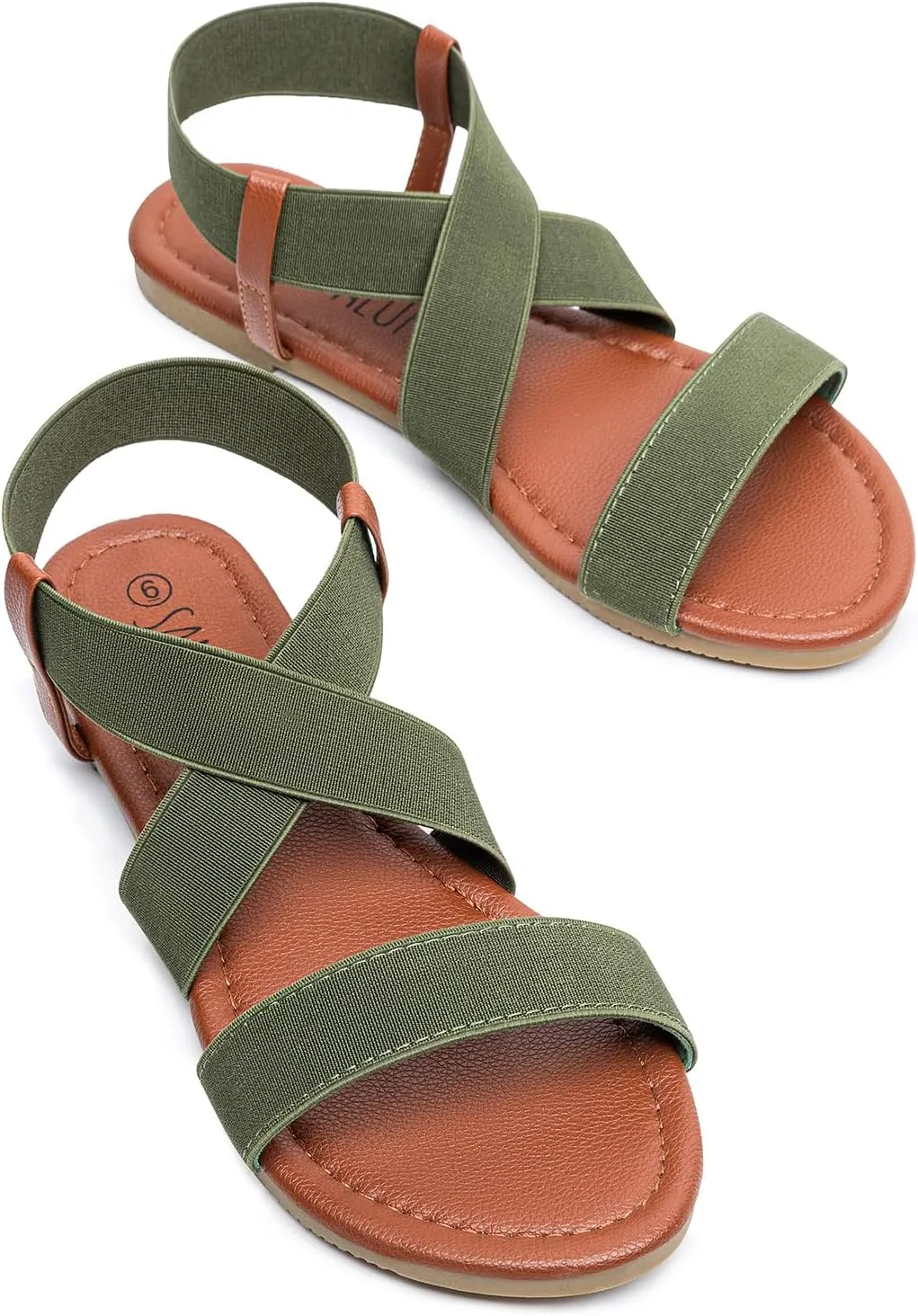 SANDALUP Elastic Ankle Strap Flat Sandals for Women