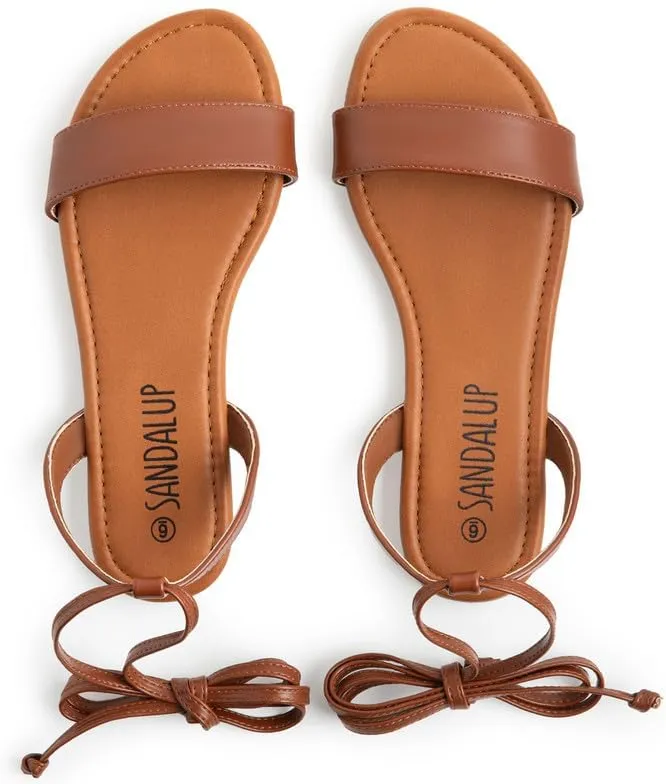 SANDALUP Womens Sandals Dressy Strappy Summer Cute Tie Up Ankle Strap flat sandals for women