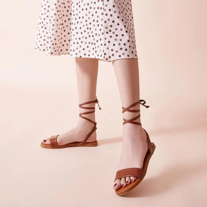SANDALUP Womens Sandals Dressy Strappy Summer Cute Tie Up Ankle Strap flat sandals for women