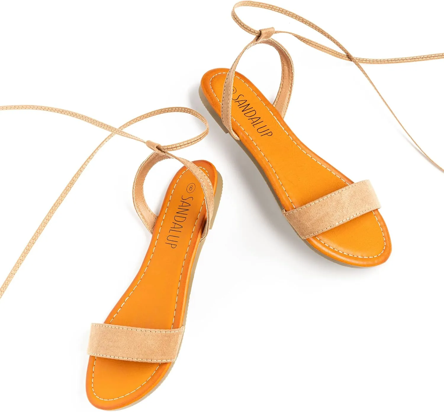 SANDALUP Womens Sandals Dressy Strappy Summer Cute Tie Up Ankle Strap flat sandals for women