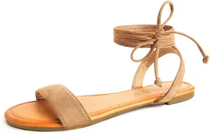 SANDALUP Womens Sandals Dressy Strappy Summer Cute Tie Up Ankle Strap flat sandals for women