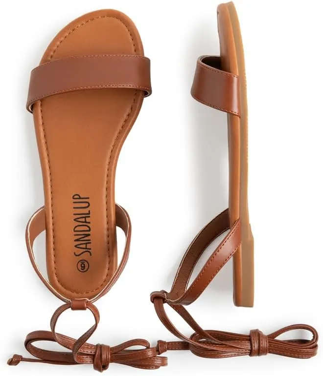 SANDALUP Womens Sandals Dressy Strappy Summer Cute Tie Up Ankle Strap flat sandals for women
