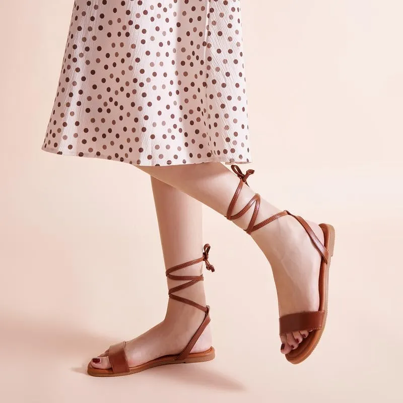 SANDALUP Womens Sandals Dressy Strappy Summer Cute Tie Up Ankle Strap flat sandals for women