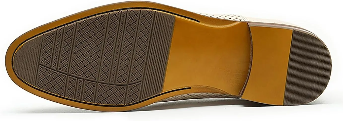Santimon Men's Loafer Slip On Dress Casual Genuine Leather Hollow Penny Loafer Business Formal Summer Walking Shoes