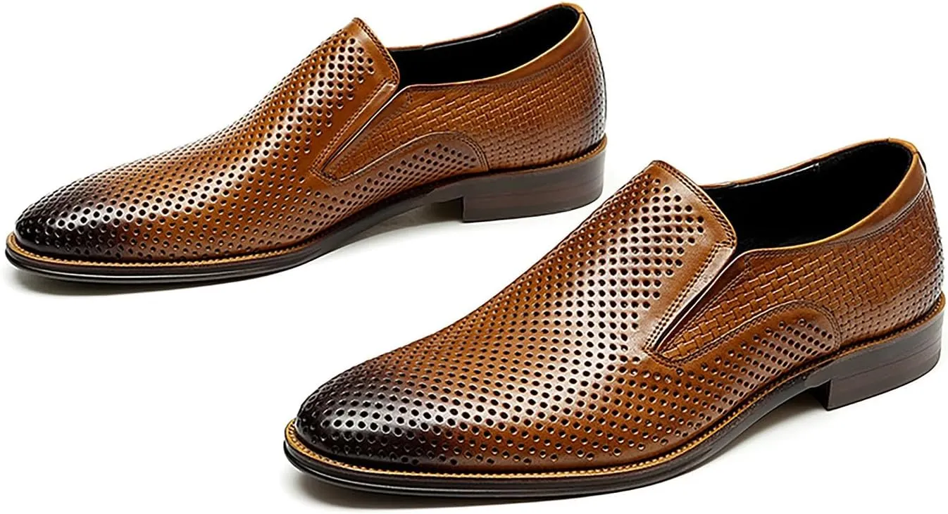 Santimon Men's Loafer Slip On Dress Casual Genuine Leather Hollow Penny Loafer Business Formal Summer Walking Shoes