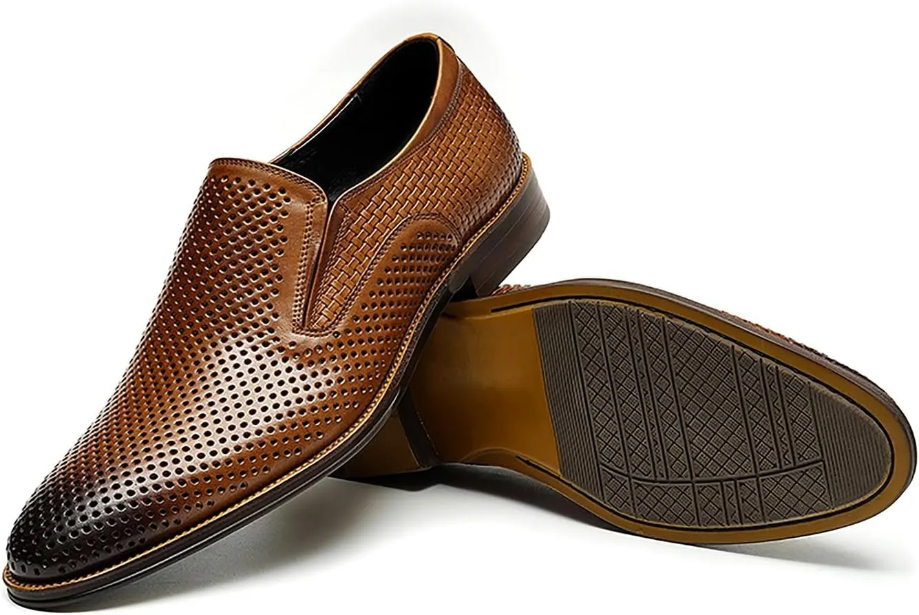 Santimon Men's Loafer Slip On Dress Casual Genuine Leather Hollow Penny Loafer Business Formal Summer Walking Shoes