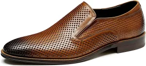 Santimon Men's Loafer Slip On Dress Casual Genuine Leather Hollow Penny Loafer Business Formal Summer Walking Shoes