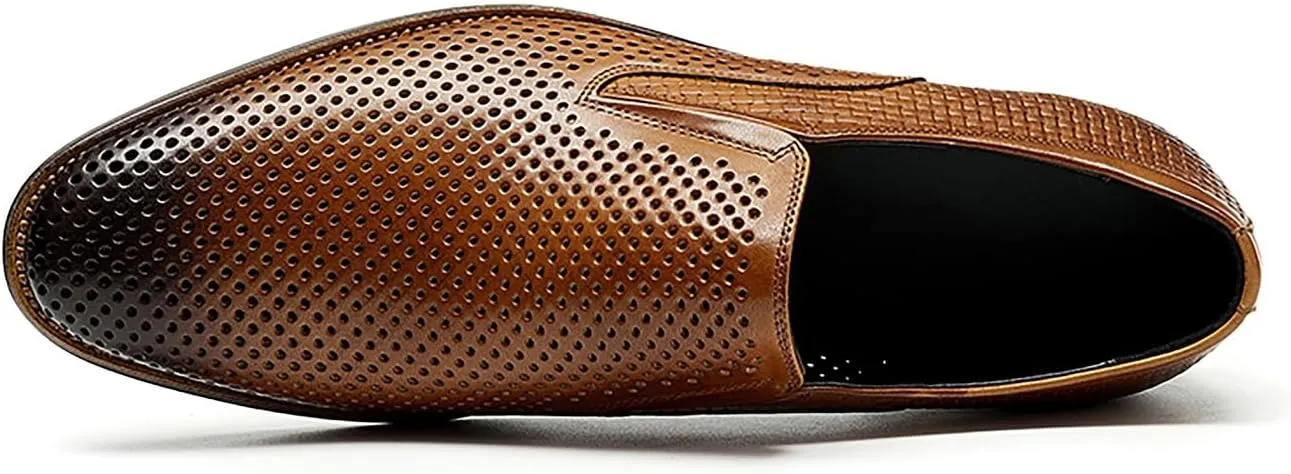 Santimon Men's Loafer Slip On Dress Casual Genuine Leather Hollow Penny Loafer Business Formal Summer Walking Shoes