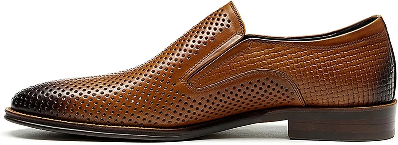 Santimon Men's Loafer Slip On Dress Casual Genuine Leather Hollow Penny Loafer Business Formal Summer Walking Shoes